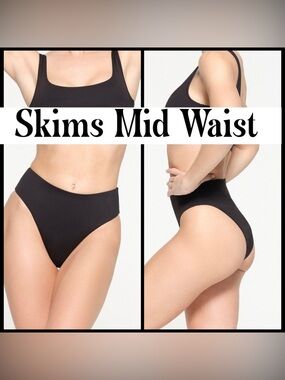 Skims Swim Signature Mid Waist Bikini Bottom Onyx